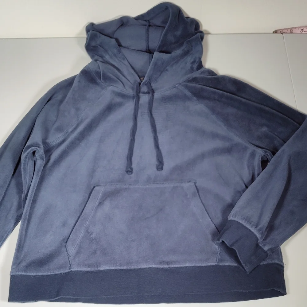 J.‎ Crew Womens Navy Blue Relaxed Fit Velour Pullover Hoodie Sweatshirt Medium